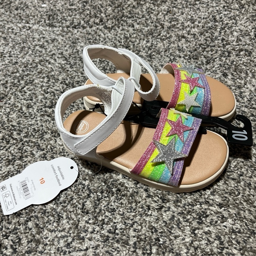 Wonder Nation Star Rainbow Adjustable Toddler Girl Sandal Size 10